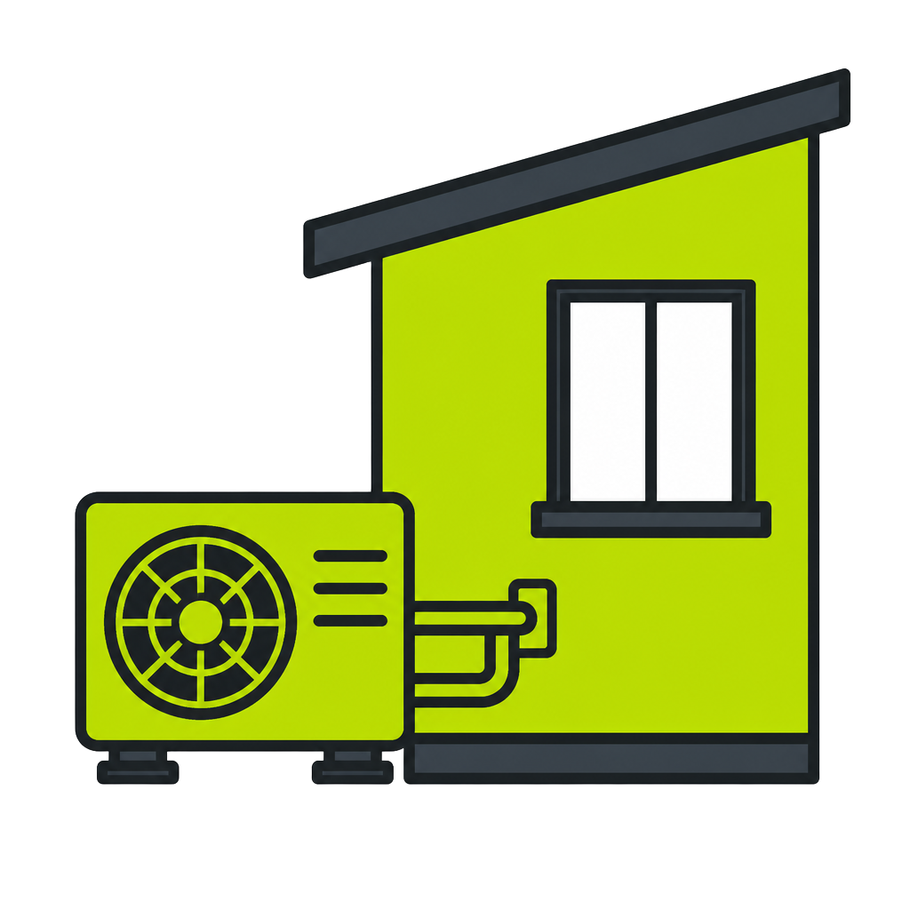 A heat pump unit installed beside a property